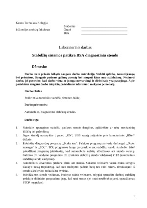 Stabdžių sistemos patikra BSA diagnostiniu stendu