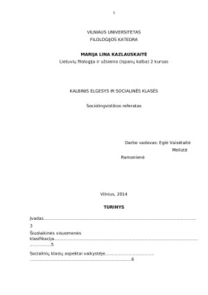 KALBINIS ELGESYS IR SOCIALINĖS KLASĖS