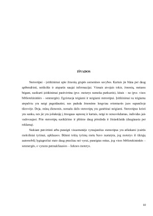 KELIŲ STEREOTIPŲ PASIREIŠKIMO ATVEJŲ PRISTATYMAS. Paveikslėlis 10