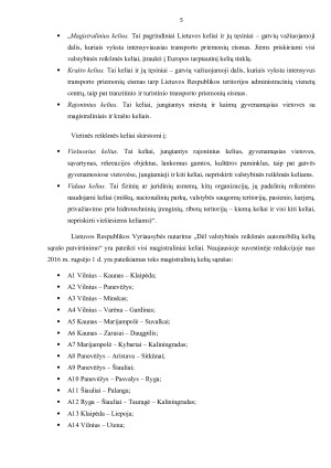 Lietuvos auto kelių ilgis, tinklo tankumas, kelių skirstymas. Tarptautinės auto magistralės. Paveikslėlis 5
