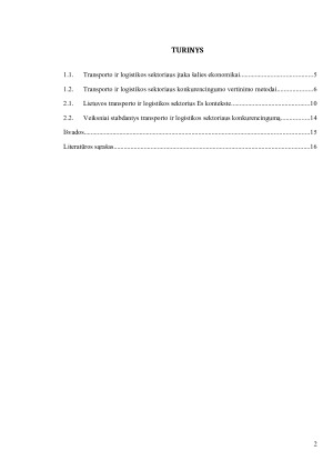 LIETUVOS TRANSPORTO IR LOGISTIKOS SEKTORIAUS KONKURENCINGUMO VERTINIMAS ES KONTEKSTE. Paveikslėlis 2