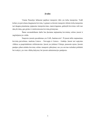 UAB „Sunkiasvoris“ krovinių vežimų organizavimas kelių transportu tarptautiniais maršrutais. Paveikslėlis 3