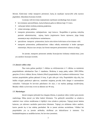 UAB „Sunkiasvoris“ krovinių vežimų organizavimas kelių transportu tarptautiniais maršrutais. Paveikslėlis 5