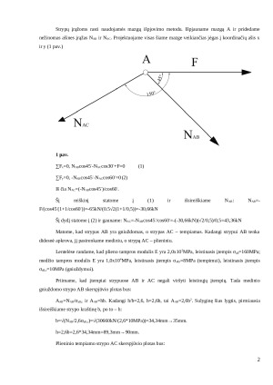 Statiškai išsprendžiamos tempiamos-gniuždomos strypų sistemos skaičiavimas. Paveikslėlis 2