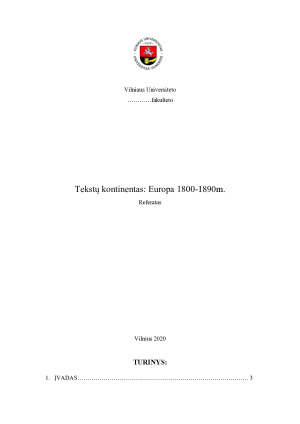 Tekstų kontinentas Europa 1800-1890m.. Paveikslėlis 1