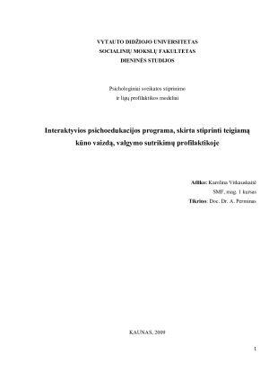 Interaktyvios psichoedukacijos programa, skirta stiprinti teigiamą kūno vaizdą, valgymo sutrikimų profilaktikoje