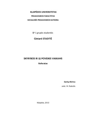 SKYRYBOS IR JŲ POVEIKIS VAIKAMS