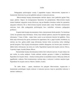 Mokymo ir mokymosi proceso analizė skirtingose psichologijos kryptyse. Paveikslėlis 2