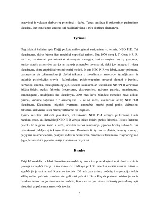 Didžiojo penketo (DP) modelis - asmenybės bruožai ir jų psichologinė reikšmė. Paveikslėlis 5