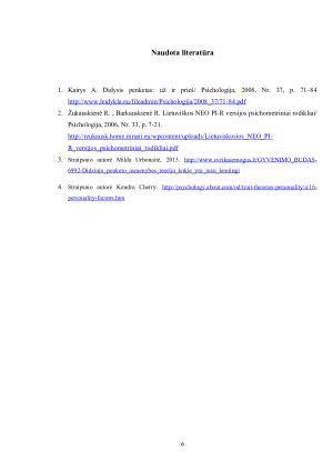 Didžiojo penketo (DP) modelis - asmenybės bruožai ir jų psichologinė reikšmė. Paveikslėlis 6