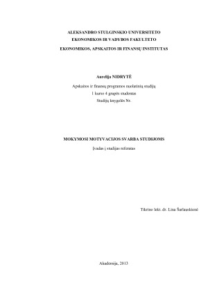 MOKYMOSI MOTYVACIJOS SVARBA STUDIJOMS