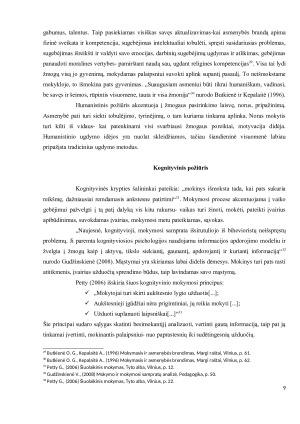 Mokymo ir mokymosi proceso analizė kaip sprendžia dvi mokymo problemas – intelektualinę ir praktinę – bihevioristinė, kognityvinė ir humanistinė psichologijos kryptys. Paveikslėlis 9