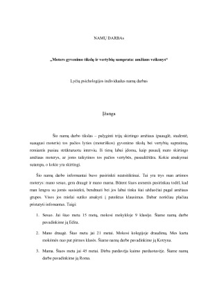 Moters gyvenimo tikslų ir vertybių samprata amžiaus veiksnys