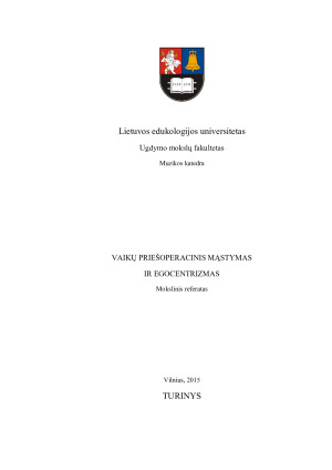 VAIKŲ PRIEŠOPERACINIS MĄSTYMAS IR EGOCENTRIZMAS. Paveikslėlis 1