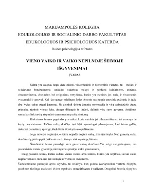 VIENO VAIKO IR VAIKO NEPILNOJE ŠEIMOJE IŠGYVENIMAI