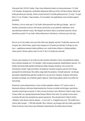  KADRAS. „25-ojo kadro“ fenomenas ir jo poveikis žmogaus pasąmonei. Paveikslėlis 2