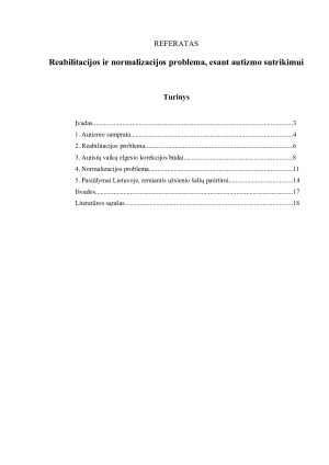 Reabilitacijos ir normalizacijos problema, esant autizmo sutrikimui