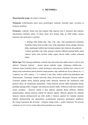 Regimojo dėmesio (suvokimo) apimties priklausomybės nuo stimulo dydžio ir įprasminimo tyrimas. Paveikslėlis 5