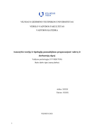 Asmenybės teorijų ir tipologijų panaudojimas prognozuojant vadovų ir darbuotojų elgesį