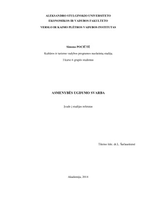 ASMENYBĖS UGDYMO SVARBA