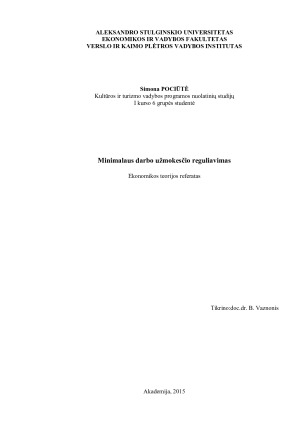 Minimalaus darbo užmokesčio reguliavimas
