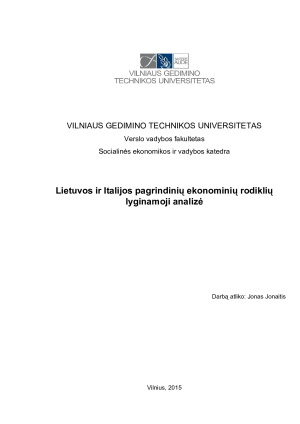 Lietuvos ir Italijos pagrindinių ekonominių rodiklių lyginamoji analizė