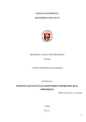 EUROPOS SĄJUNGOS ŠALIŲ EKONOMIKOS PROBLEMOS IR JŲ