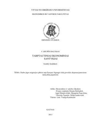 Darbo jėgos migracijos plėtros tarp Europos Sąjungos šalių poveikis disponuojamosioms namų ūkių pajamoms