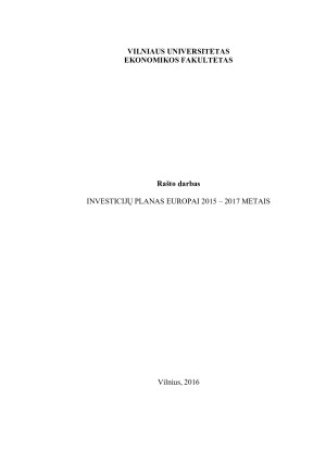 INVESTICIJŲ PLANAS EUROPAI 2015 – 2017 METAIS