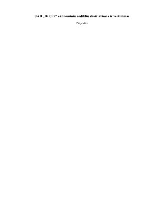 UAB „Baldita“ ekonominių rodiklių skaičiavimas ir vertinimas
