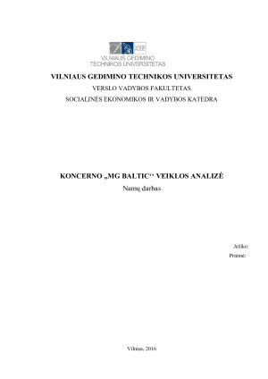 KONCERNO ,,MG BALTIC‘‘ VEIKLOS ANALIZĖ