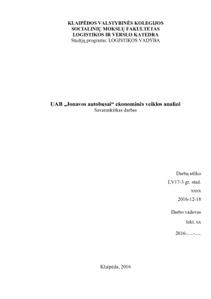 UAB „Jonavos autobusai“ ekonominės veiklos analizė