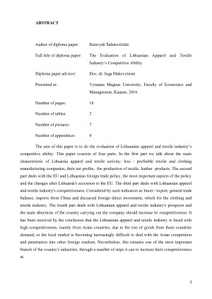 Lietuvos aprangos ir tekstilės pramonės konkurencingumo vertinimas. Paveikslėlis 2