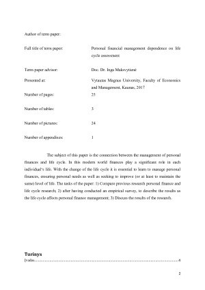 Asmeninių finansų valdymo priklausomybės nuo gyvenimo ciklo vertinimas. Paveikslėlis 2