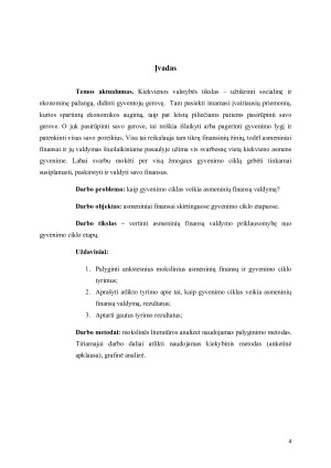 Asmeninių finansų valdymo priklausomybės nuo gyvenimo ciklo vertinimas. Paveikslėlis 4