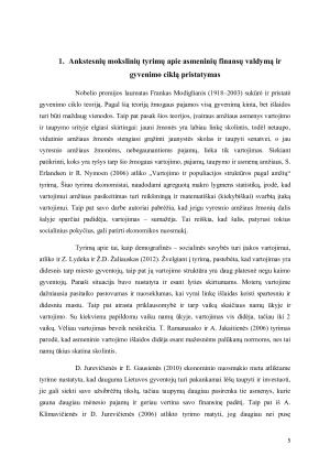 Asmeninių finansų valdymo priklausomybės nuo gyvenimo ciklo vertinimas. Paveikslėlis 5