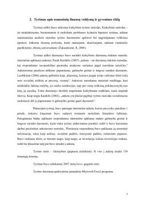 Asmeninių finansų valdymo priklausomybės nuo gyvenimo ciklo vertinimas. Paveikslėlis 7