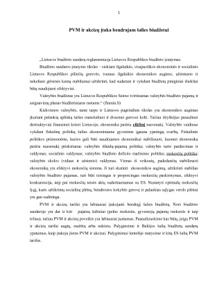 PVM ir akcizų įtaka bendrajam šalies biudžetui