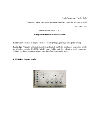 Uždegimo sistemos laboratorinis darbas