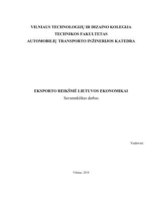 EKSPORTO REIKŠMĖ LIETUVOS EKONOMIKAI