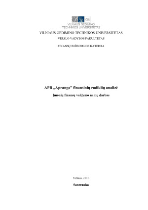 APB ,,Apranga” finansinių rodiklių analizė