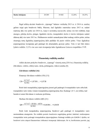 APB ,,Apranga” finansinių rodiklių analizė. Paveikslėlis 9