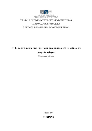 ES kaip tarptautinė tarpvalstybinė organizacija, jos struktūra bei narystės sąlygos