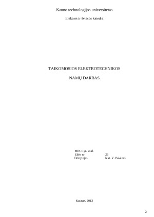 Taikomosios elektrotechnikos namų darbas. Trifazio transformatoriaus elektrinių parametrų skaičiavimas