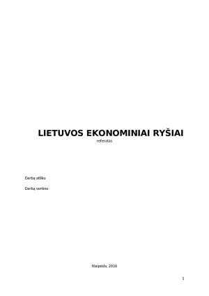 LIETUVOS EKONOMINIAI RYŠIAI. Paveikslėlis 1