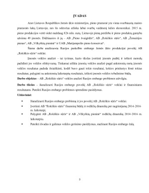 Rusijos embargo poveikis AB „Rokiškio sūris“ veiklai ir finansiniams rezultatams. Paveikslėlis 3