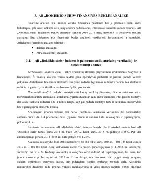 Rusijos embargo poveikis AB „Rokiškio sūris“ veiklai ir finansiniams rezultatams. Paveikslėlis 7