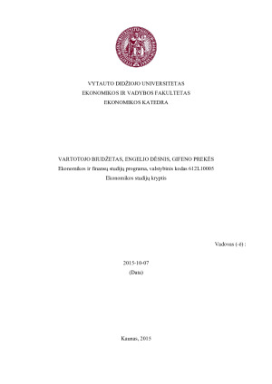 VARTOTOJO BIUDŽETAS, ENGELIO DĖSNIS, GIFENO PREKĖS