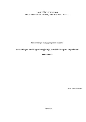 Kenksmingos medžiagos buityje ir jų poveikis žmogaus organizmui