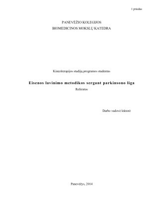 Eisenos lavinimo metodikos sergant parkinsono liga. Paveikslėlis 1